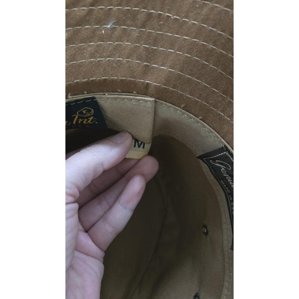 Vintage Suede Fedora Hat Pheasant Feather Trim USA Made Boho Western - Picture 10 of 11